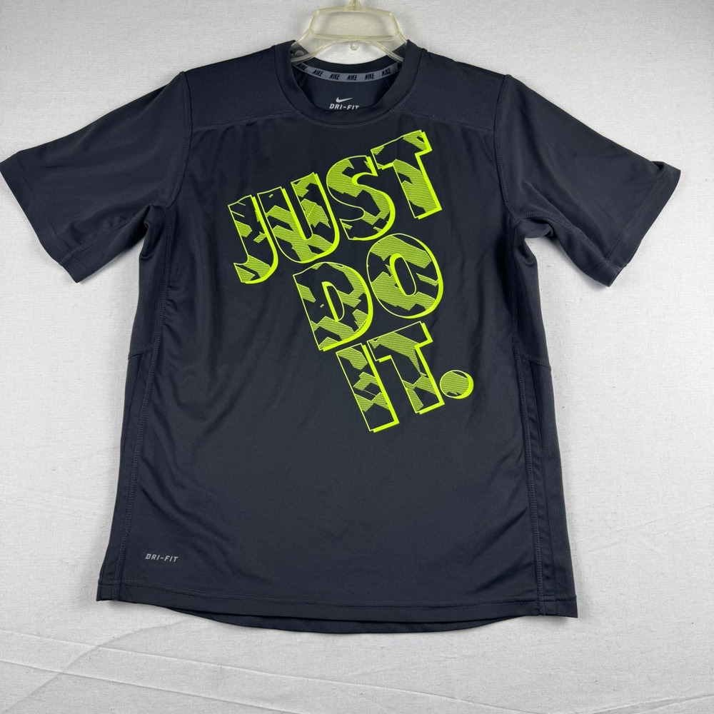 Nike Boys XL Dri-FIT Just Do It Graphic T-Shirt Grey Volt Green